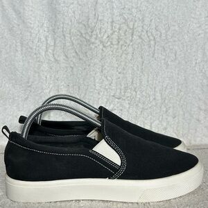 Skechers Womens Black Poppy 2.0 Canvas Casual Slip On  Sneakers Shoes SZ 9.5